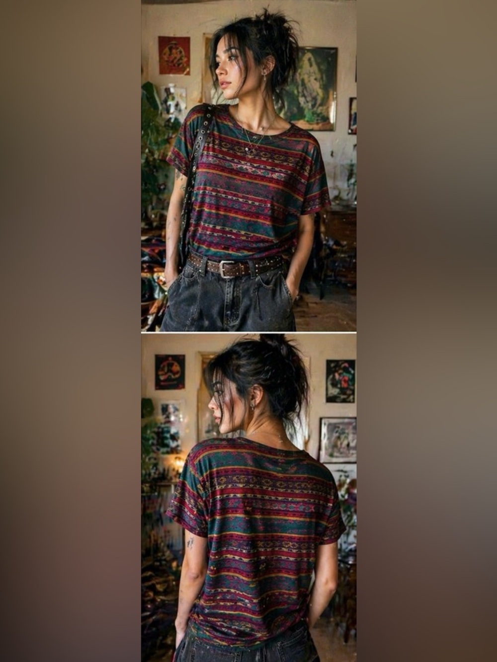 Vintage All That Jazz Southwestern Tribal Print Knit Top USA Made Boho Grunge L - Picture 1 of 5